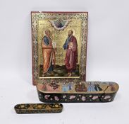 Byzantine Orthodox Greek Icon depicting two saints, hand painted on a wooden panel, 40cm x 30cm