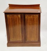 Edwardian mahogany and satinwood cross-banded cupboard, the rectangular top with shaped back rail