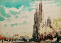 Ken Hayes (b.1962) Watercolour and pen Street view, Barcelona, signed lower right, framed and