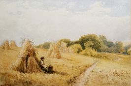 Thomas Pyne (1843-1935)  Watercolour drawing  Cornfield with girl seated in the shade of a