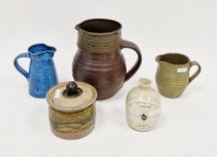 Group of studio pottery and stoneware, 20th century, comprising a brown stoneware baluster jug