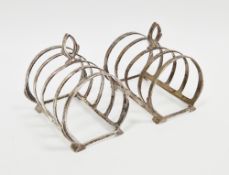Pair of silver toast racks, Birmingham 1947, Bishton & Fletcher of Art Deco form, each having five
