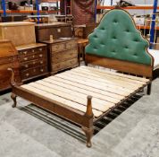 1920's Queen Anne Revival mahogany king size bedstead, the headboard of typical shaped form with