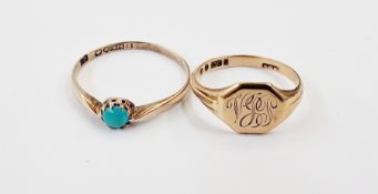 9ct gold and turquoise set ring and a 9ct gold small signet ring, gross weight approximately 3.1g (