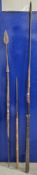 African Maasai lion spear having ribbed blade, hardwood grip and spiked pommel, 166cm long and two