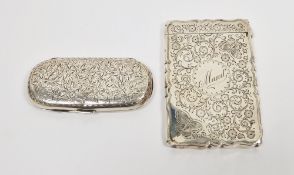 Edwardian silver engraved card case and a Victorian oval case, the first named for MAUD, engraved
