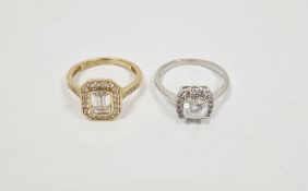 Lady's 9ct white gold dress ring set with white stones and a 9ct yellow gold dress ring also set