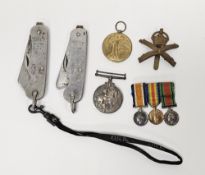 Collection of military medals and items including World War One 1914-1918 medal and Great war for