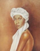 Velaphi George Mzimba (South African, 1959-2021) Oil on canvas Portrait of a lady with bare
