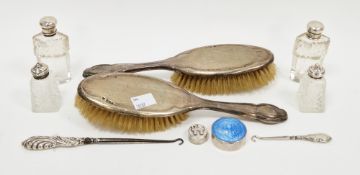 Collection of silver items including pair of silver backed dressing table brushes, Birmingham