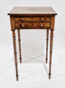 Victorian mahogany bedside table with two short drawers, brass escutcheons and turned legs, 74cm