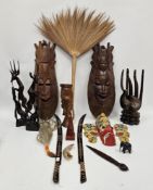 Collection of African, Asian and Pacific Islands wooden ethnic items including African tribal
