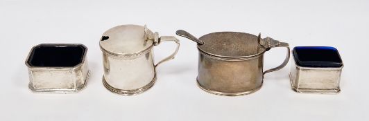 George V silver mustard pot with blue glass liner, London 1925, Garrard & Co, of oval form 8.5cm