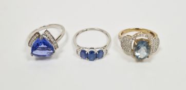 Two 9ct white gold lady's dress rings both set with blue and white stones and a 9ct gold lady's