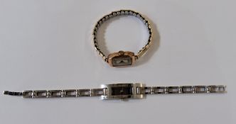 Lady’s 20th century gold cased wristwatch, rectangular, on gilt metal strap and a lady's Gucci