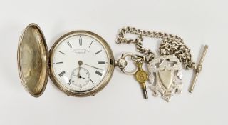 Victorian silver full hunter pocket watch, the enamel dial with Roman numerals, seconds subsidiary