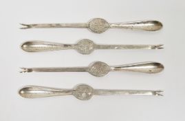 Set of four George V silver lobster picks by Mappin & Webb, Sheffield 1919, 18.5cm long, approx