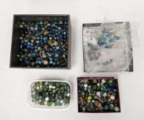 Large collection of glass marbles including wire-oull and veiligglas, (3 containers including an Oxo