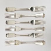 Set of six Victorian silver dessert forks, London 1844, George Adams for Chawner & Co, fiddle