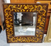 19th century rosewood marquetry inlaid wall mirror, the bevelled plate with a rectangular frame