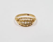 Antique 18ct gold and diamond ring set five graduated stones in pierced setting, hallmarked possibly
