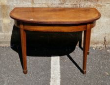 Early 19th century mahogany and cross-banded demi-lune side table in the Sheraton manner, the top