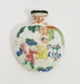 Chinese porcelain famille rose flattened snuff bottle and a stopper, 19th century, one side