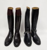 Two pairs of Aigle Coupe Saumur leather riding boots, one pair black size 45 and marked 245XL with