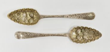 Pair of early 20th century Dutch silver berry spoons, minimum 833 grade, 20.5cm long, approximate