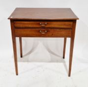 19th century mahogany side table, the rectangular top over two drawers with brass drop loop handles,