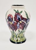 Moorcroft Duet pattern baluster vase, impressed marks, painted date 2004, decorated with iris and