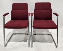Pair of contemporary Sven Christiansen cantilever chairs, with red fabric upholstered backs, seats