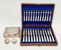 George VI silver cigarette box, Birmingham 1939, maker's mark rubbed, with engine turned decoration,