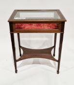Early 20th century mahogany bijouterie table having blind fretwork foliate scroll carving, the