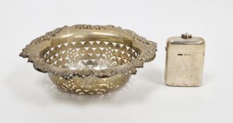 Edward VII silver dish, Birmingham 1902, William Aitken, of oval form with embossed foliate scroll