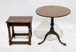 19th century oak snap-top occasional table of circular form on tripod legs, 61cm high x 62cm
