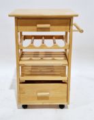 Modern pine kitchen storage unit with two short drawers, wine rack and two shelves, 83cm high x 58cm