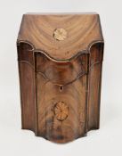 George III mahogany and inlaid knife box of serpentine time, the hinged lid with shell patera
