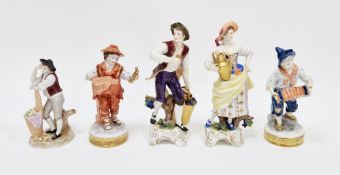 Collection of five late 19th/early 20th century German porcelain figures in the Meissen style,
