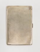 George V silver cigarette case, of rectangular, with engine turned decoration and gilt interior,