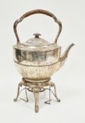 Victorian silver spirit kettle, London 1886, Walter & John Barnard, of oval form, the domed hinged