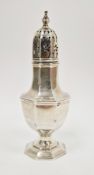 George V silver sugar shaker, Birmingham 1931, makers mark rubbed, of octagonal panel baluster