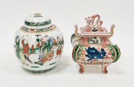 Chinese porcelain famille verte ginger jar and cover, late 19th/early 20th century painted with