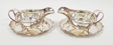 Pair of silver sauceboats with matching trays and spoons, Sheffield 1963, Viners Limited, the