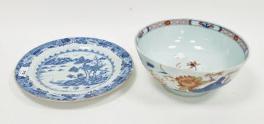 Chinese export porcelain imari pattern bowl, 18th century, painted with bamboo and flowering