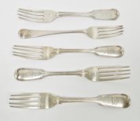 Three Victorian silver forks, London 1846 and 1849, Chawner & Co, fiddle and thread pattern