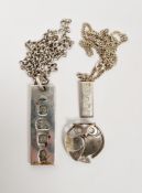 Two silver ingot pendants, one hallmarked London 1977, J M Ltd,  4.6cm long, the other London