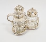 Victorian silver three-piece cruet set, London 1871, Richard Sibley, comprising a silver topped
