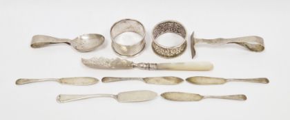 Collection of silver items including a George V silver child's feeding spoon and pusher,