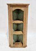 19th century pine hanging corner shelf, having two shaped shelves and painted back boards, 101.5cm